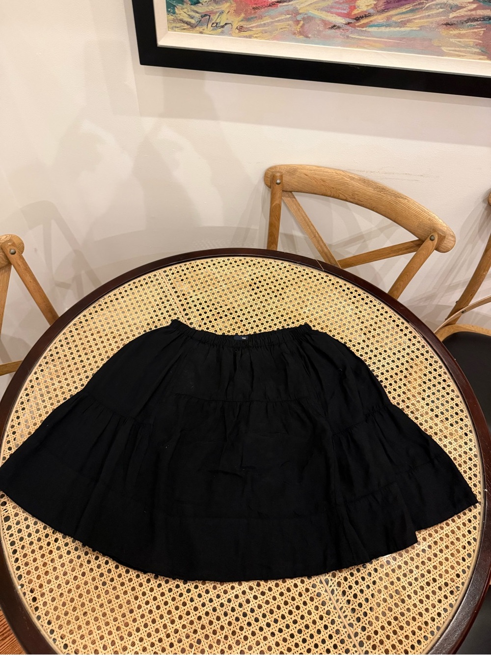 Gap Black Mini Skirt flowy tiered stretch flared lined pockets size small